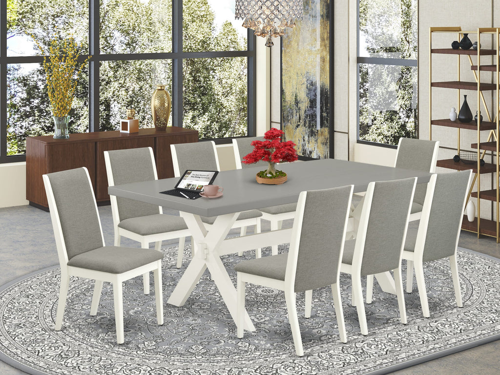 X097LNE3X-0 Kitchen Ensemble Dining Table with X-Legs and 8 Shitake Linen Chairs, 40x72 In.
