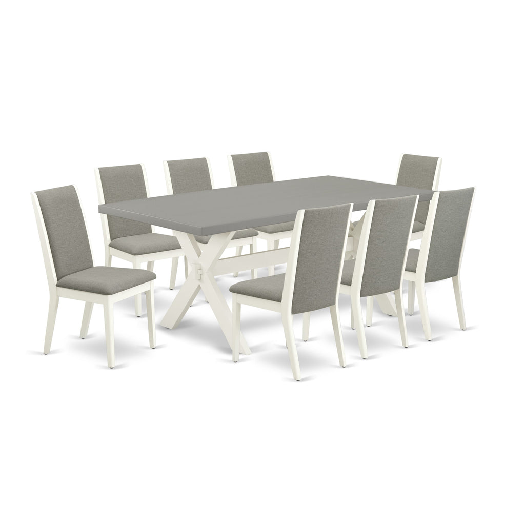 X097LNE3X-0 Kitchen Ensemble Dining Table with X-Legs and 8 Shitake Linen Chairs, 40x72 In.