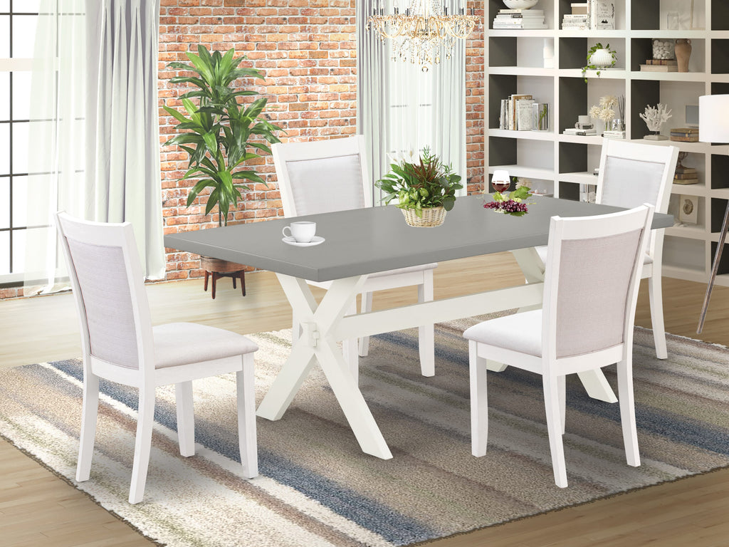 X097MPVXW-P 5-Piece Dining Ensemble Rectangular Table with X-Legs & Cream Linen Chairs