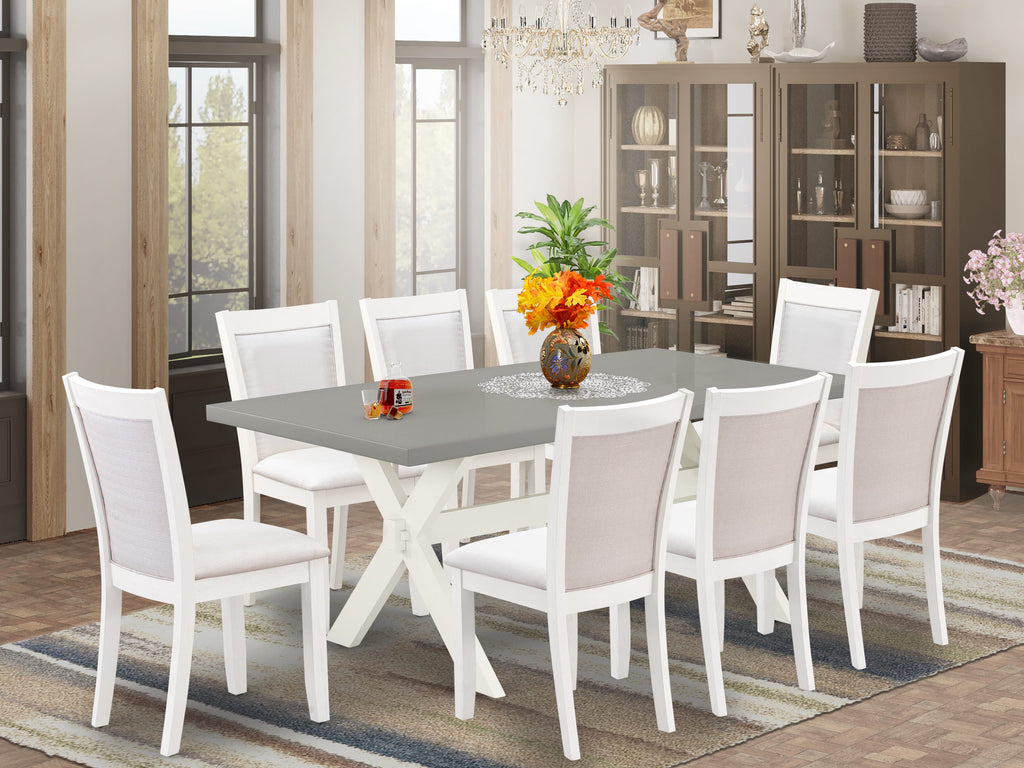 X097MBGT4-Z Classy 9-Piece Dining Set with Rectangular Table and Cream Parson Chairs, 40x72, Multi-tone