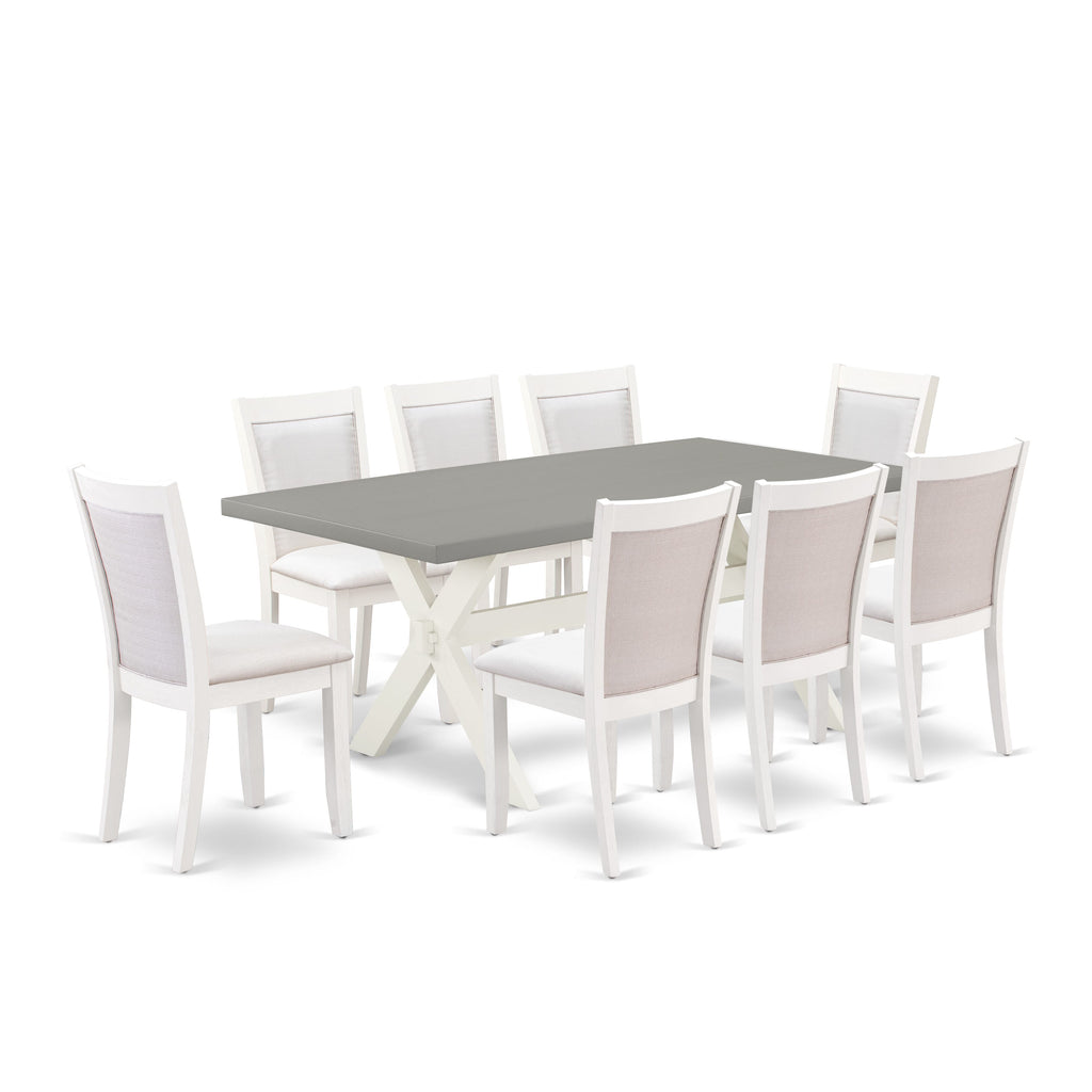 X097MBGT4-Z Classy 9-Piece Dining Set with Rectangular Table and Cream Parson Chairs, 40x72, Multi-tone