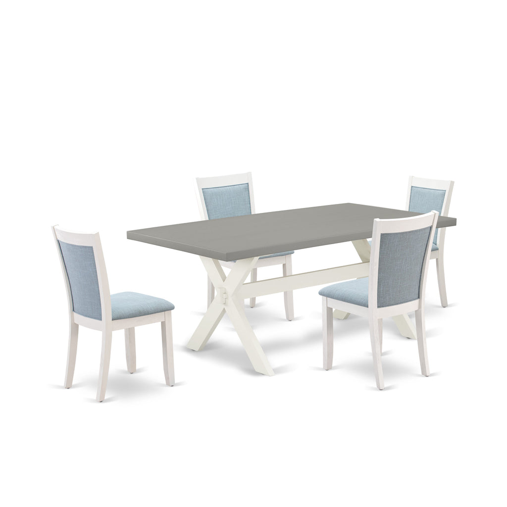 X097MF49N-S 5-Piece Dining Set Rectangular Table with X-Legs & 4 Blue Upholstered Fabric Chairs