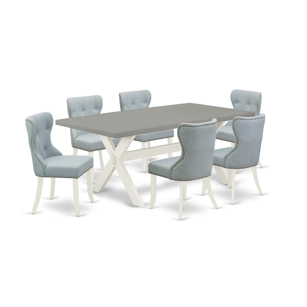 X097SIBGO-F Versatile 7 Piece Dining Set with 6 Baby Blue Chairs and 40x72 Inch Rectangular Table