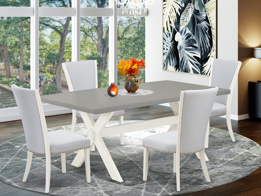 X097VY4NC-K Modern 5-Piece Dining Set Versatile Table with X-Leg Design & Upholstered Grey Chairs, Perfect for Any Dining Space, 40x72 Inch
