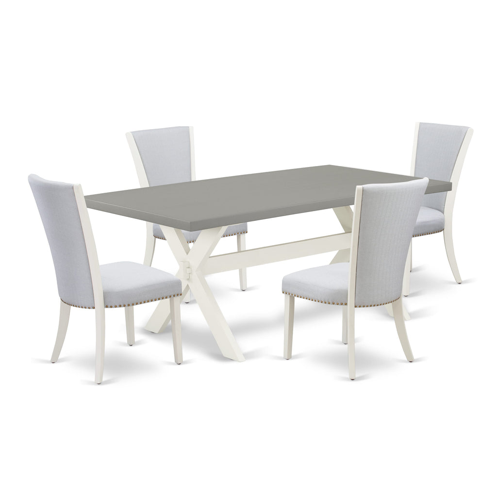 X097VY4NC-K Modern 5-Piece Dining Set Versatile Table with X-Leg Design & Upholstered Grey Chairs, Perfect for Any Dining Space, 40x72 Inch