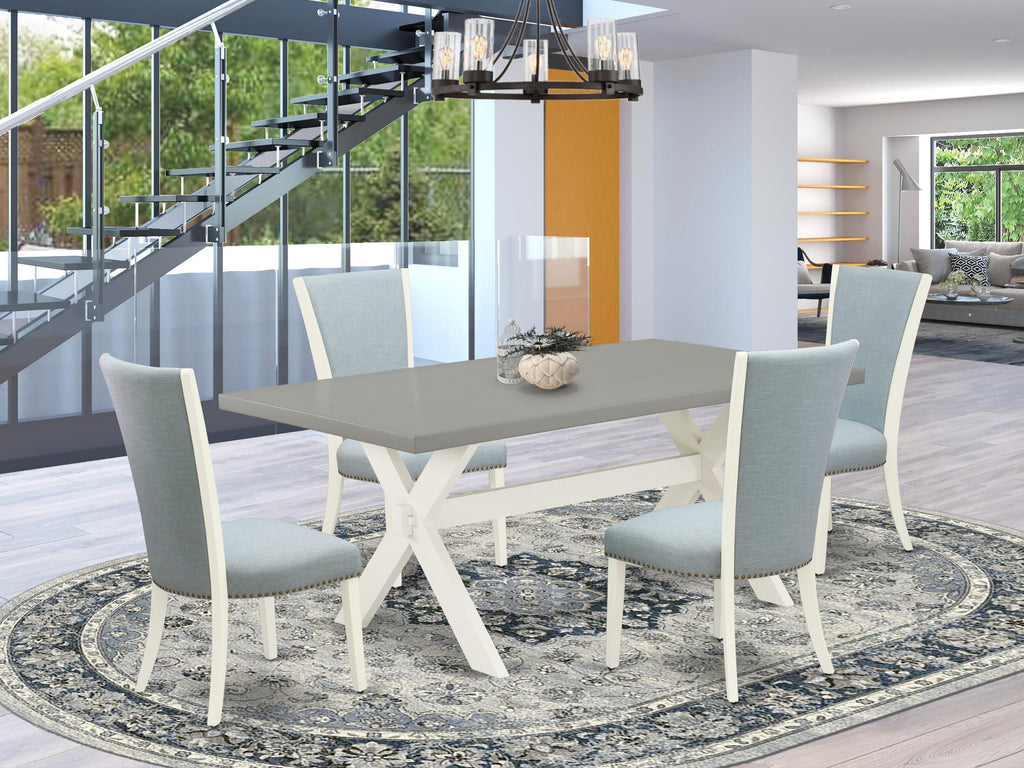 5-Piece Dining Ensemble X097VQDT3-E Rectangular Table & 4 Upholstered Baby Blue Chairs