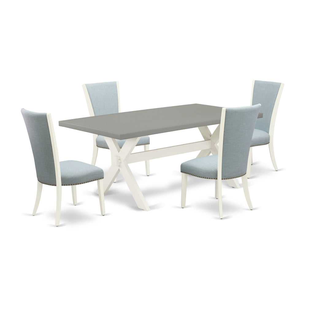 5-Piece Dining Ensemble X097VQDT3-E Rectangular Table & 4 Upholstered Baby Blue Chairs