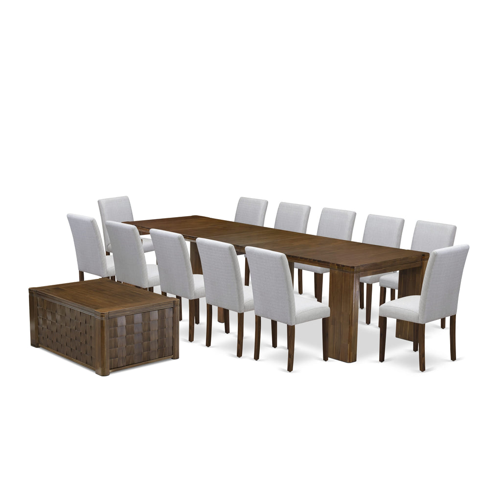 Elegant X12AB-PHP-N0 Dining Ensemble with Extendable Rector Table, Coffee Table & 12 Chairs in Rich Walnut