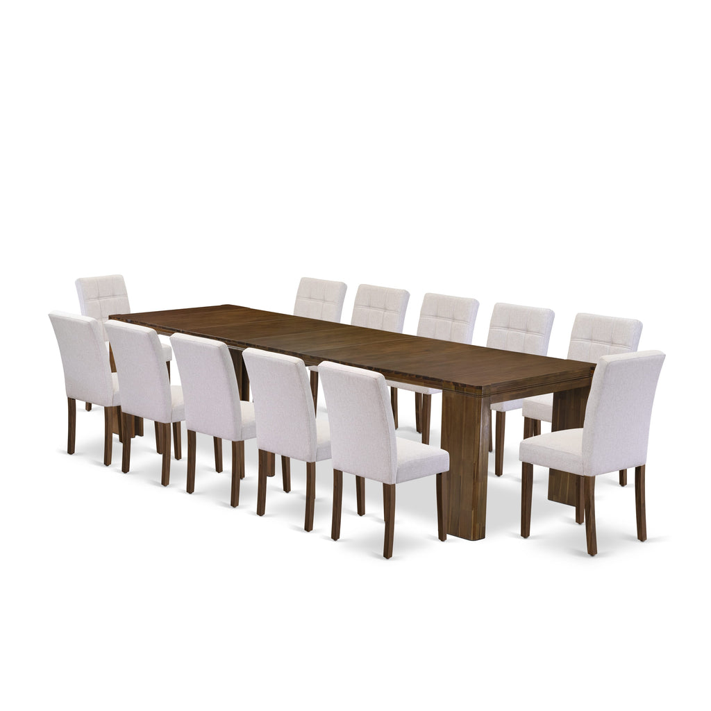 13-Piece Elegant X12AS-MC9-VV Dining Set Extendable Table with 12 Chairs, Antique Walnut Finish