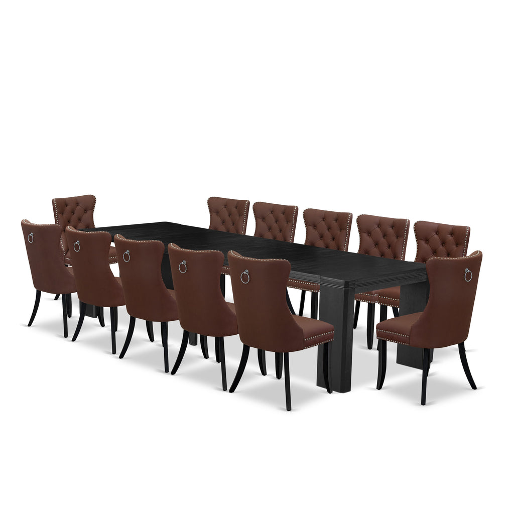 Elegant X12DA-IPQ-AF 13-Piece Dining Set with Burgundy Chairs and Stylish Table, Black Finish