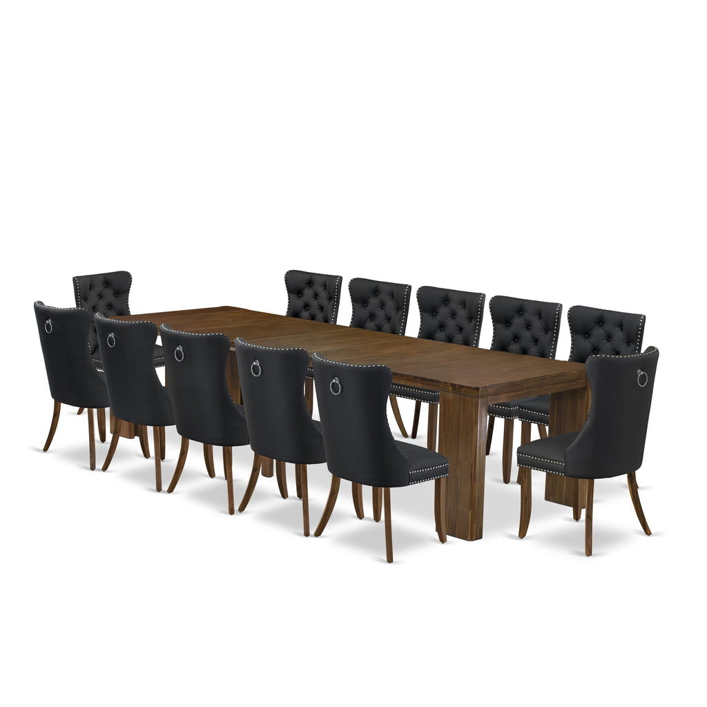 X12DA-MYO-UT Majestic 13-Piece Expandable Dining Collection with Table and Chairs, Antique Walnut Elegance
