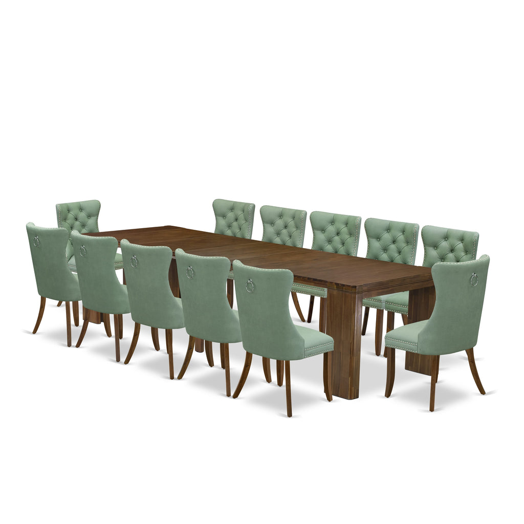 X12DA-2R3-5O Elegant 13-Piece Set with Extendable Table & 12 Chairs in Antique Finish, Walnut Charm