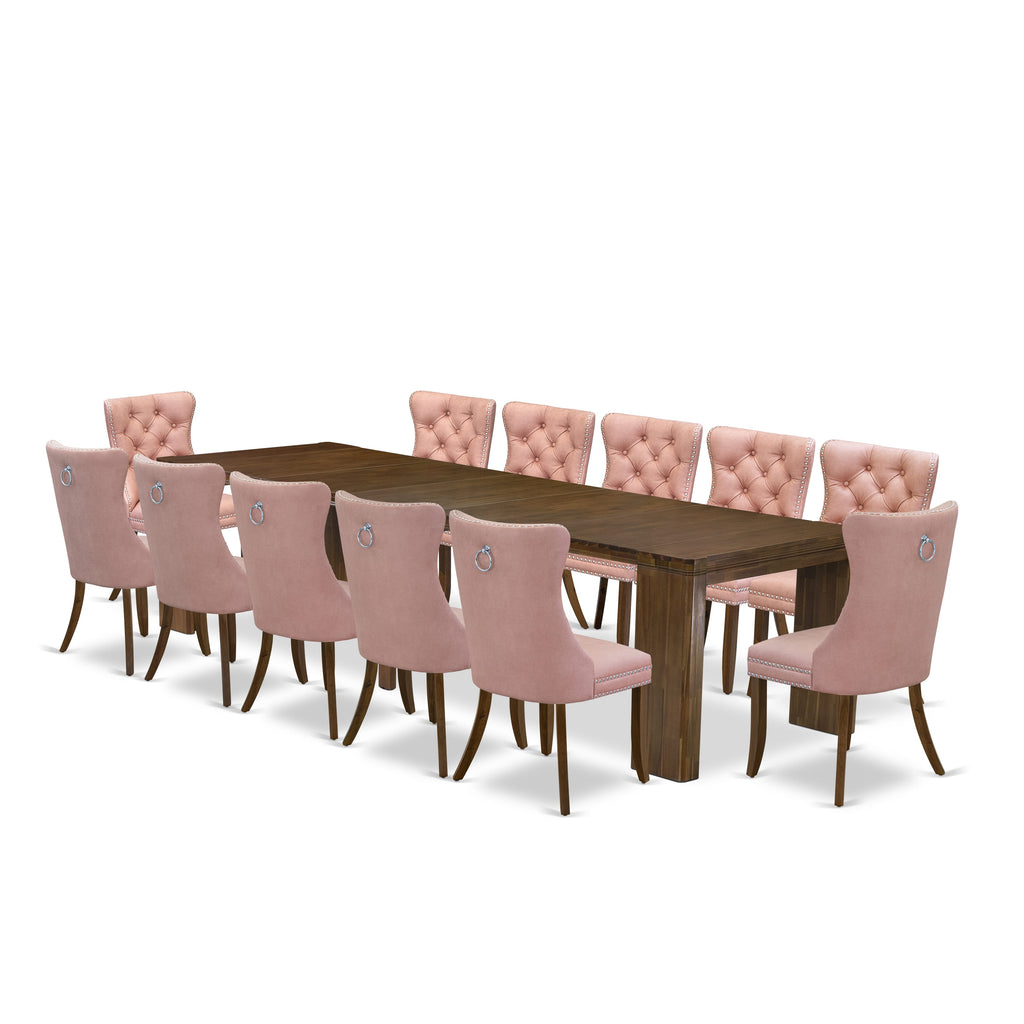 Antique Walnut Dining Set X12DA-IFD-DM with 13-Piece Ensemble Rectangular Table & 12 Chairs