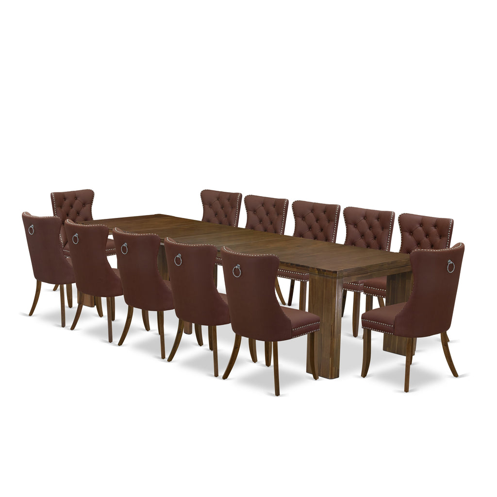 X12DA-LOF-T9 Lavish 13-Piece Extendable Dining Set with Rectangle Table & 12 Antique Walnut Chairs