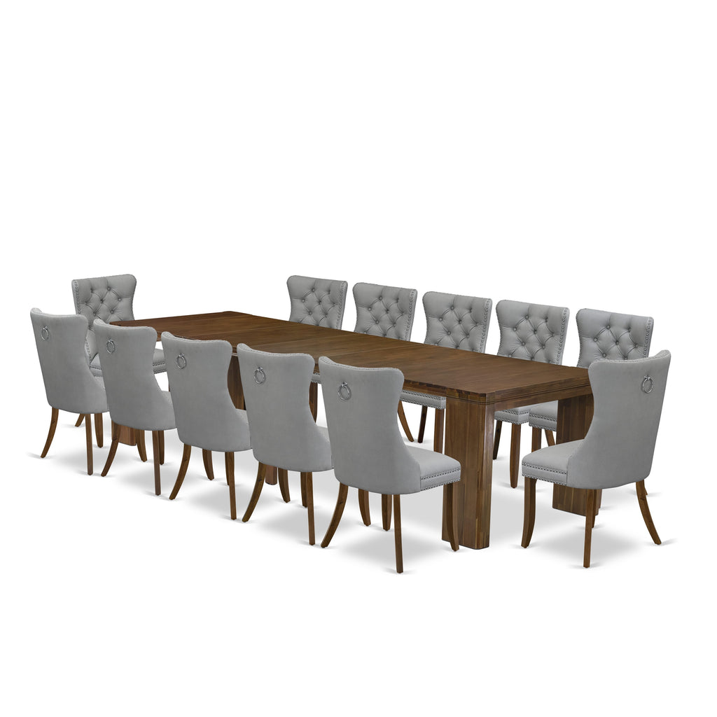 X12DA-69Z-34 Deluxe 13-Piece Extendable Dining Set with Rectangle Table and 12 Chairs in Antique Walnut Finish