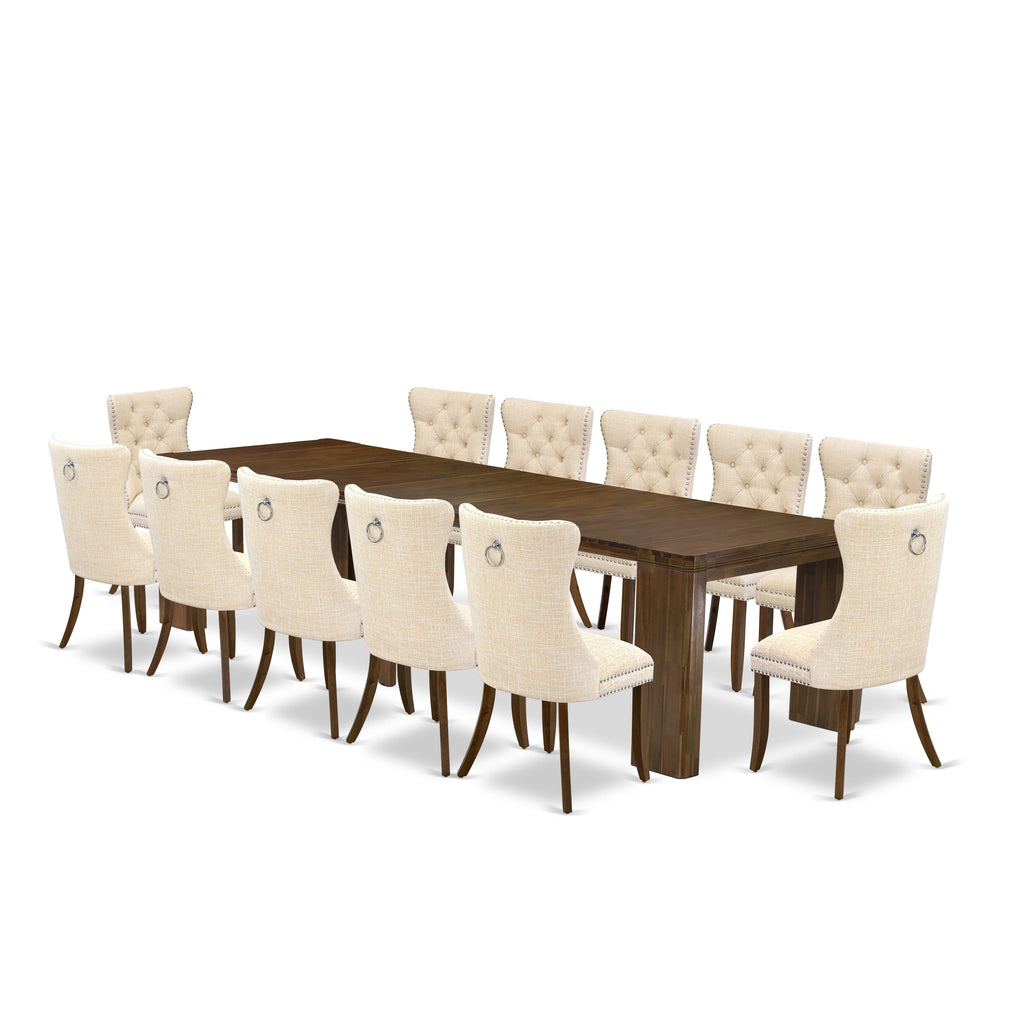 X12DA-A48-MI Collection Chic Antique Walnut 13-Piece Extendable Dining Ensemble with Rectangular Table and 12 Chairs