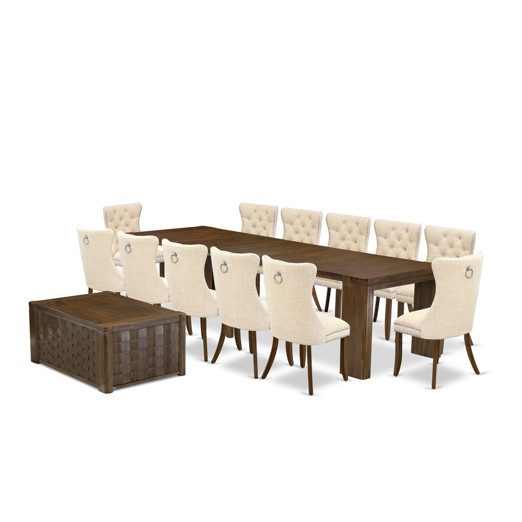 X12DA-BW0-I7 Luxurious 14-Piece Dining Collection with Extendable Table and Chairs in Antique Walnut Style