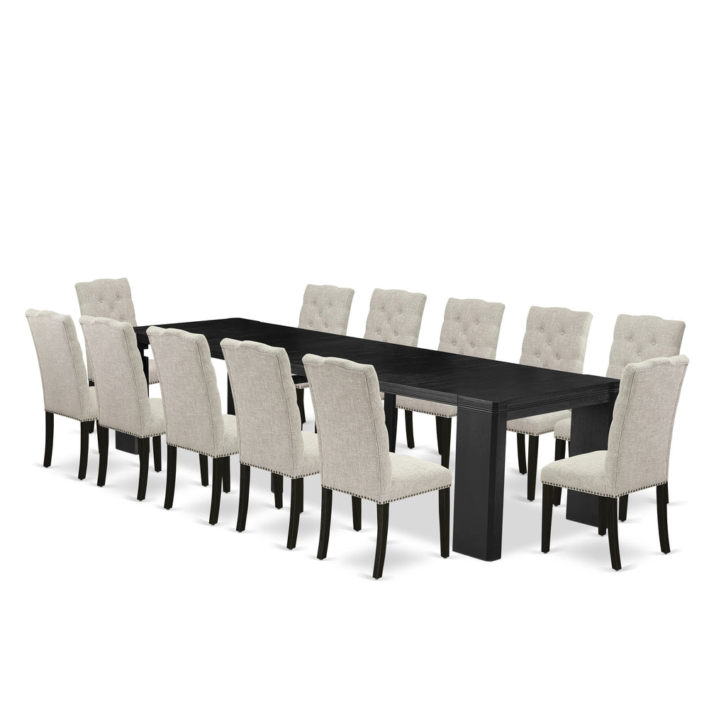 X12EL-JNP-BC Dining Set 13-Piece Modern Collection with Rectangular Table & 12 Doeskin Seats in Elegant Black