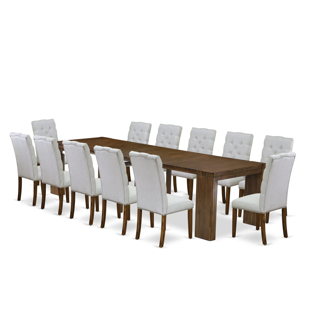 X12EL-9M5-HK 13-Piece Expanding Dining Collection with Rectangular Table and 12 Chairs in Antique Walnut Finish