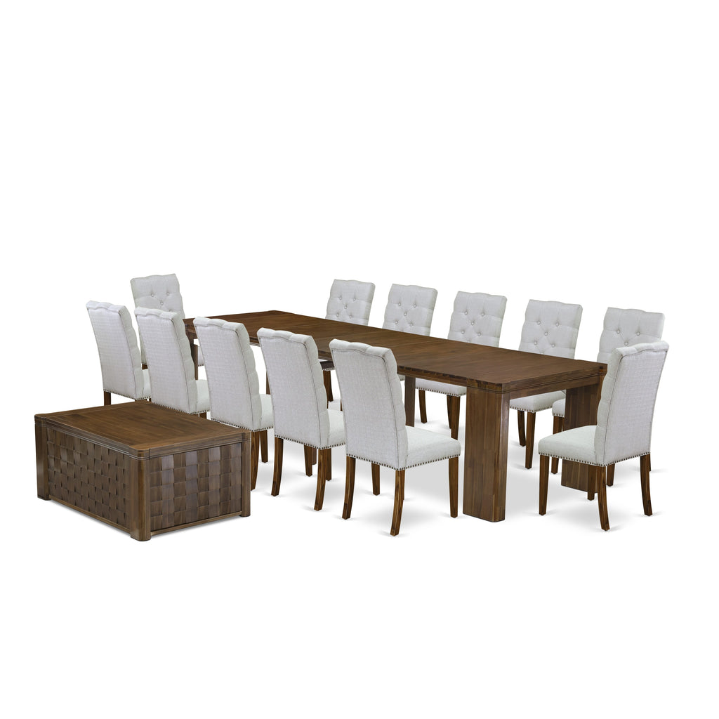 Elegant Dining Set X12EL-EPT-EG Antique Walnut Finish, 1 Coffee Table, Versatile Extending Table and 12 Chairs, 14 Pieces