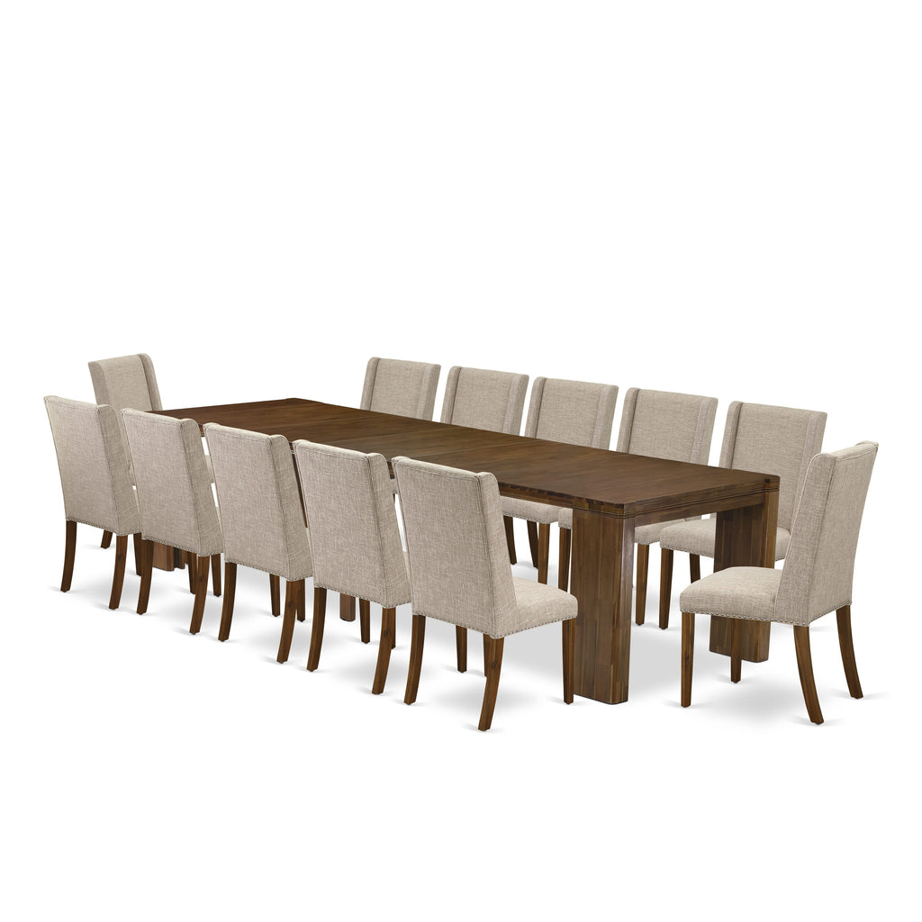 X12FL-N2E-ZR Classic Expandable Dining Ensemble with Rectangle Table and Twelve Chairs in Timeless Walnut Shade