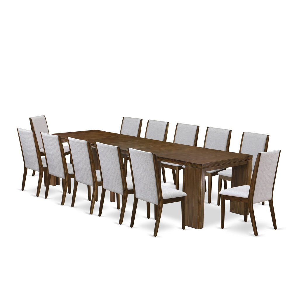 X12LA-LKH-ZX Antique Walnut Rectangle Dining Set Luxe Series Includes Extendable Table & 12 Chairs - Perfect for Gatherings