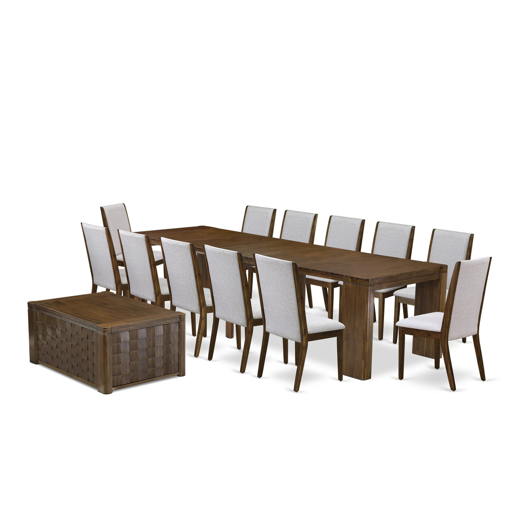 X12LA-Z4J-01 14-Piece Antique Walnut Dining Package with Extendable Table, Lounge Table & 12 Chairs in Rectangle Style