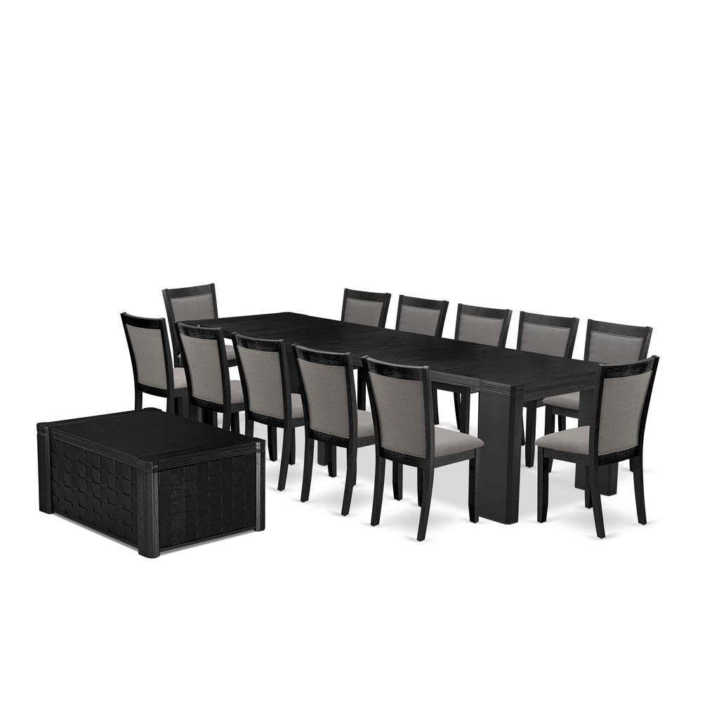 X12MZ-YIO-4V 14-Piece Dining Set with Dark Grey Chairs & Rectangular Table - Brushed Black Finish