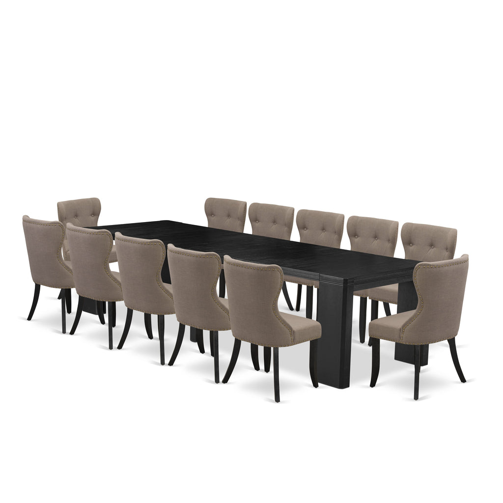Exquisite X12SI-SDL-3M 3-Piece Dining Ensemble with Sleek Table and Stylish Linen Chairs in Black Accent Finish