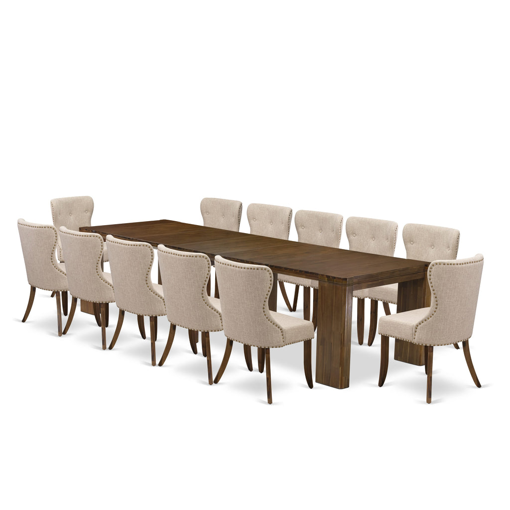 X12SI-8FC-S5 13-Piece Extendable Walnut Dining Ensemble with Rectangle Table and 12 Chairs