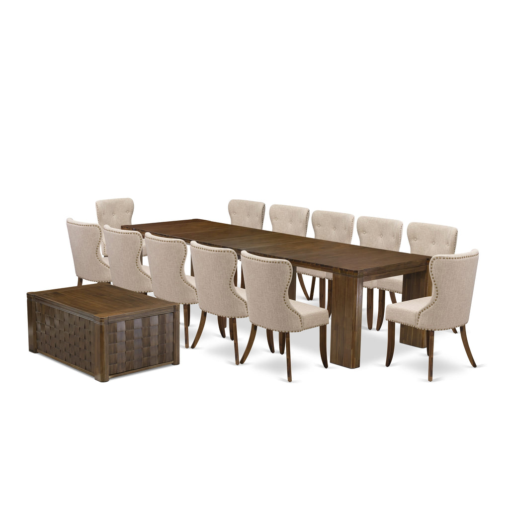 X12SI-URD-G4 Opulent Antique Walnut Dining Set - Expandable Table, Coffee Table, 12 Seats