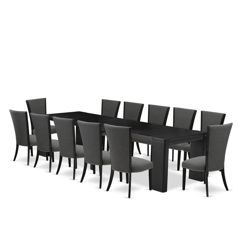 X12VE-XZW-V1 Compact 13-Piece Gray Dining Set Rectangular Table & 12 Chairs, Black Finish
