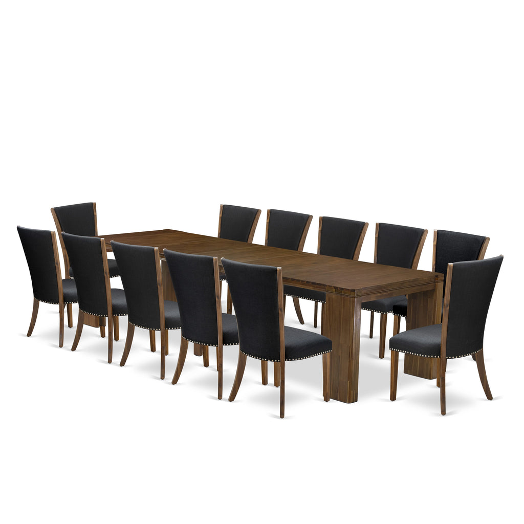 X12VE-YV0-TM - Opulent Antique Walnut Dining Set with 12 Chairs and Extendable Table, 13 Pieces for Elegant Dining