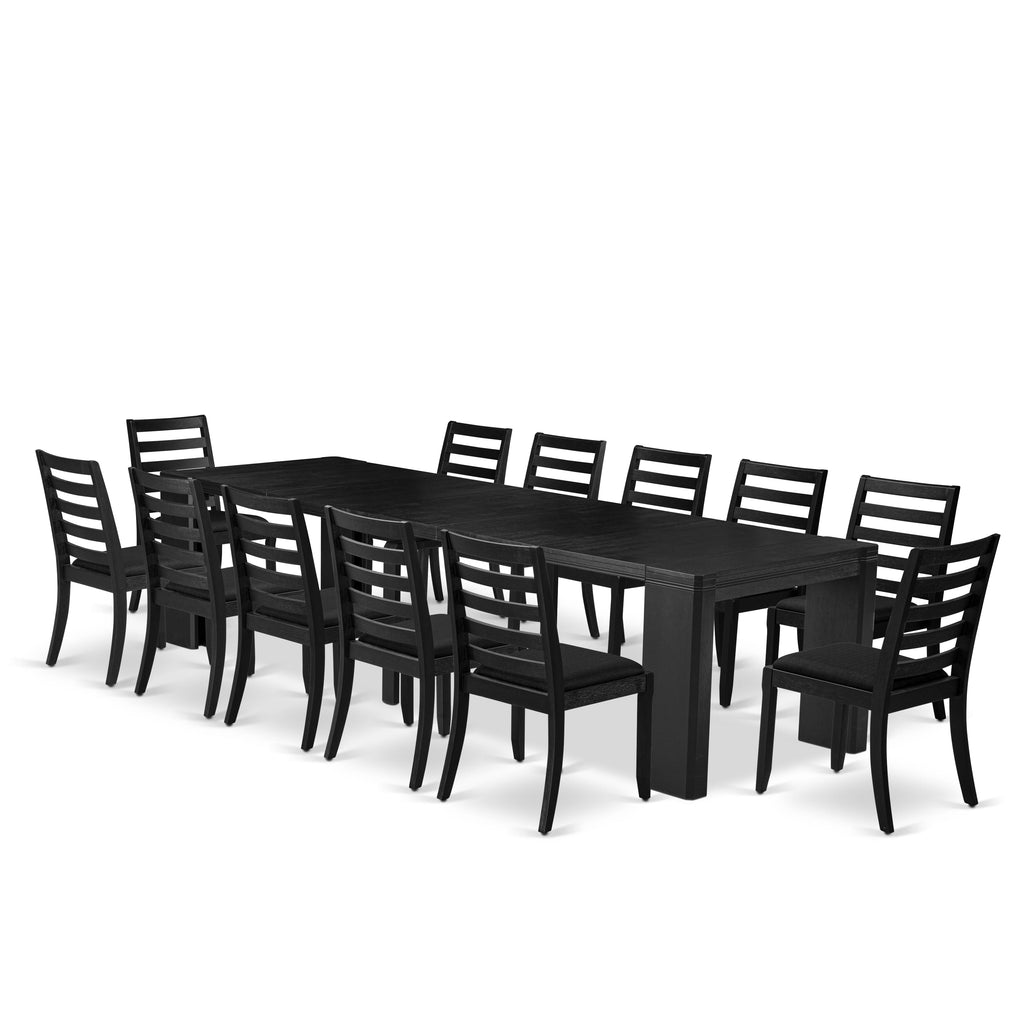 X12X1-713-09 Luxe 13-Piece Dining Ensemble with Rectangular Table & Stackable Chairs in Black Finish