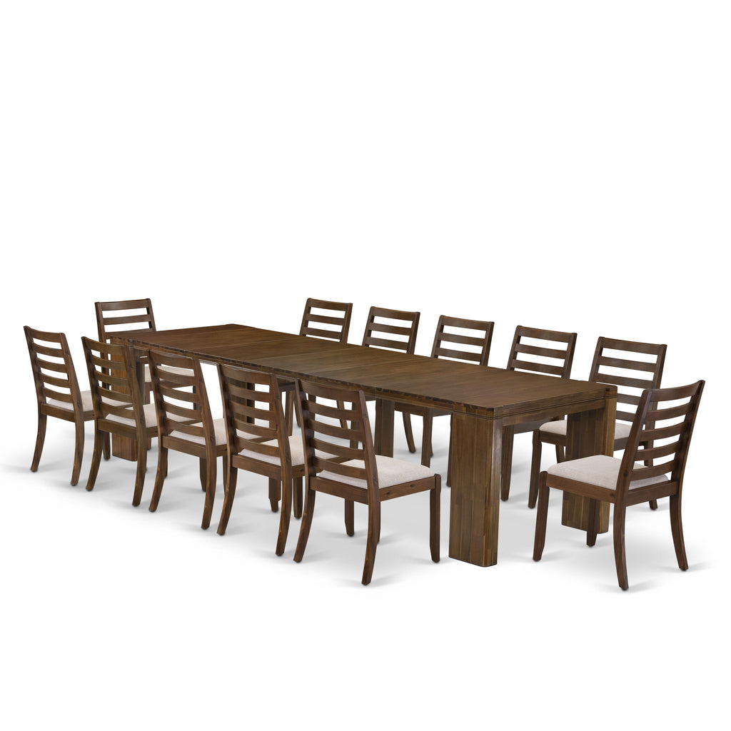 Dining Set X12X1-8XI-JB 13-Piece Rectangular Table and Stackable Chairs in Rich Walnut Finish
