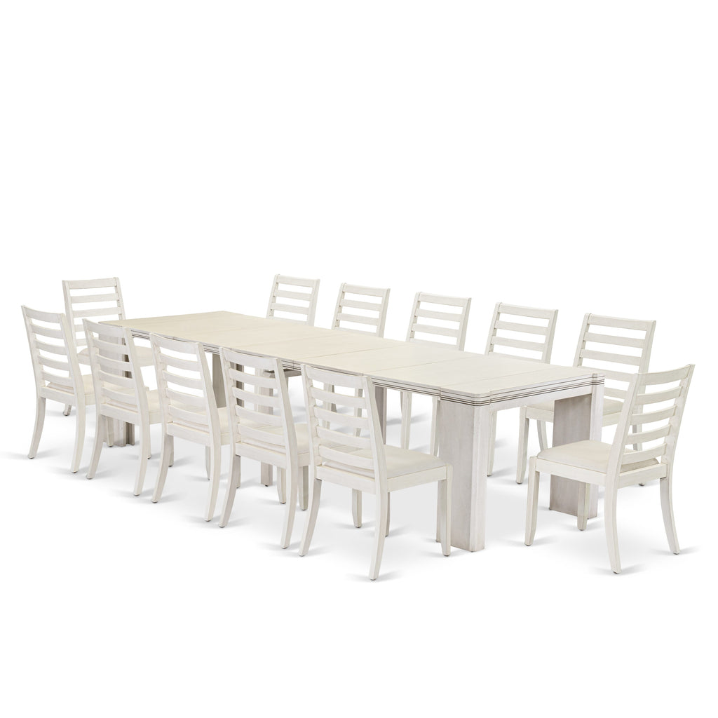 X12X1-UPC-UK - Antique White 13-Piece Expandable Dining Ensemble with Rectangular Table and Stackable Chairs