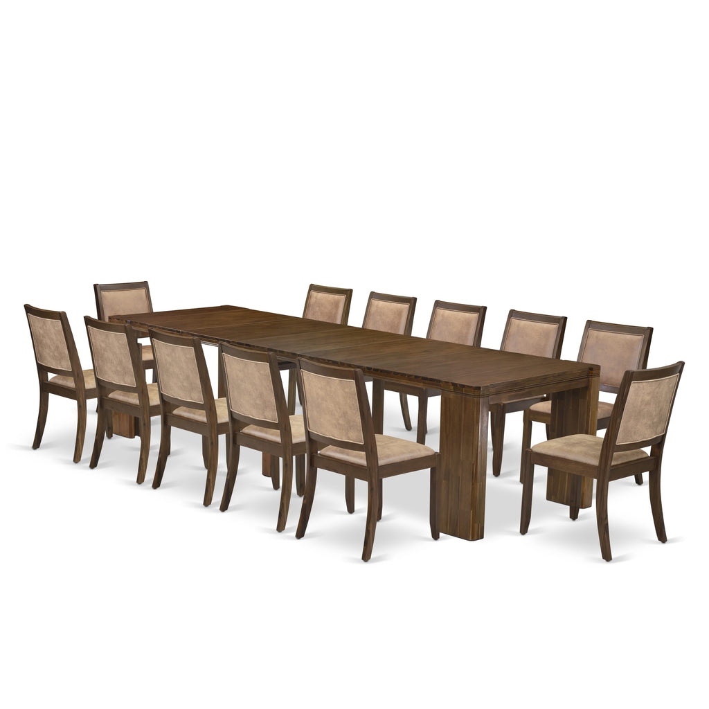 X12X2-0IW-QR Dining Set 13 Piece Extendable Table with Stackable Chairs in Antique Walnut Finish