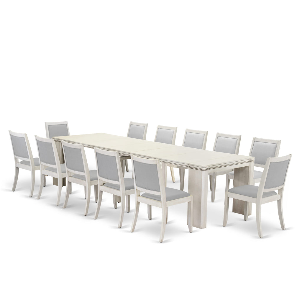 X12X2-RJT-I6 Luxurious 13-Piece Extendable Dining Ensemble with Chic Antique White Chairs and a Grande Table