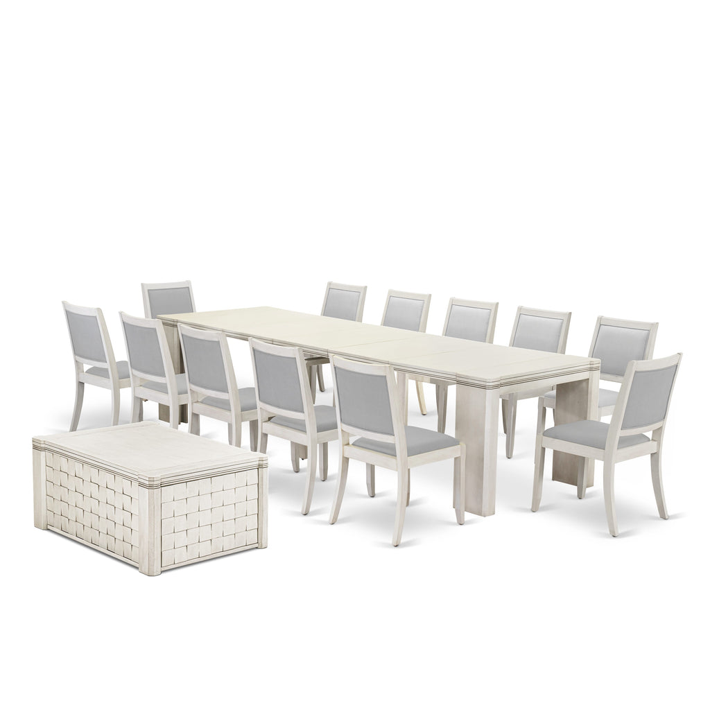 X12X2-KLW-I2 Stylish Dining Ensemble with Table, Coffee Table, and Chairs in Antique White (14 Pc Set)