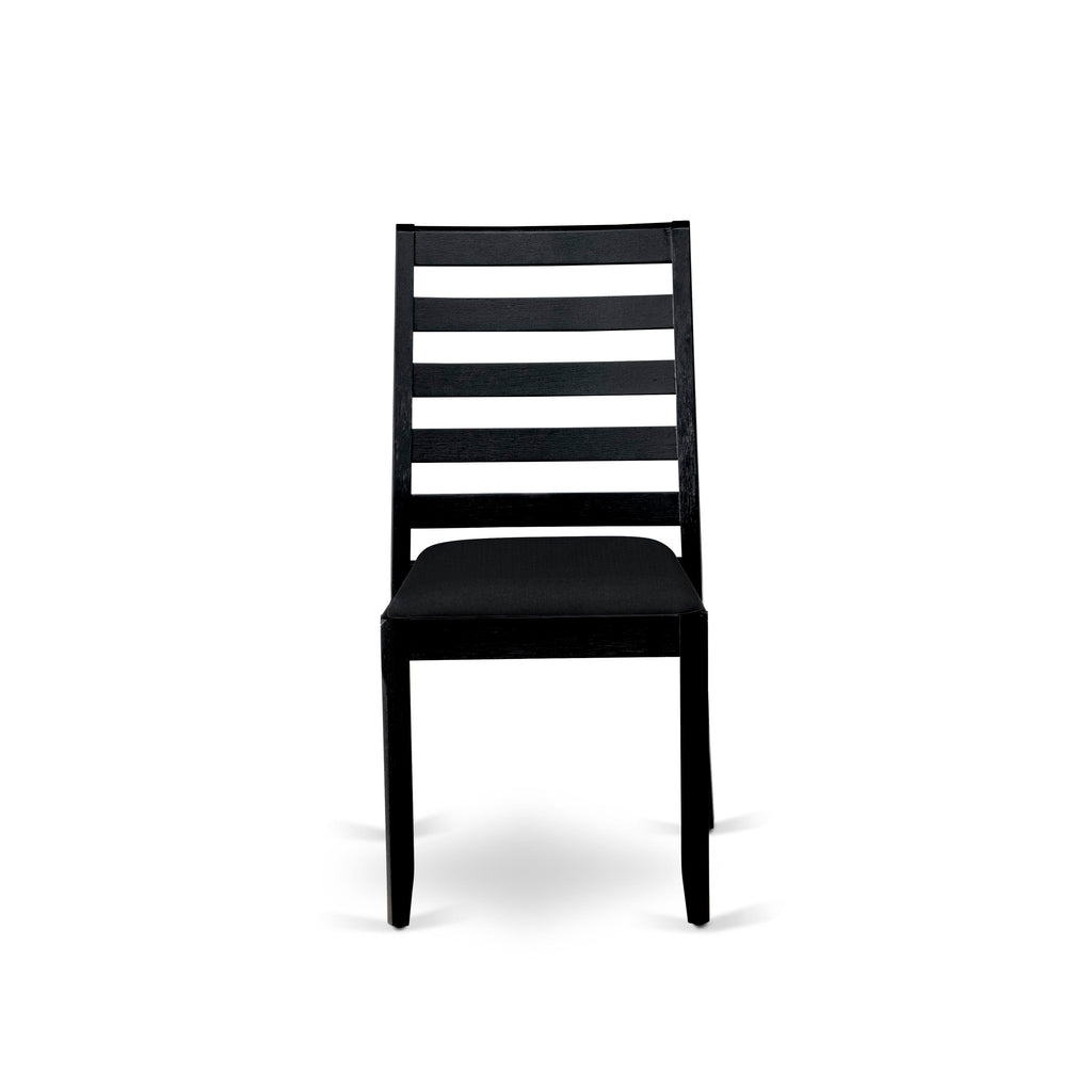 X696XPDN0-A Elegant 7-Piece Dining Set Wooden Table with Cement Surface & 6 Black Linen Fabric Chairs