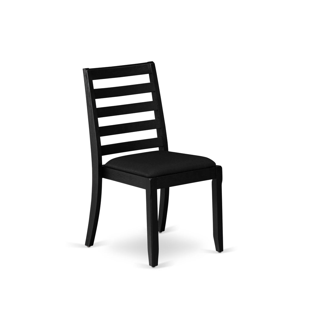 X696XPDN0-A Elegant 7-Piece Dining Set Wooden Table with Cement Surface & 6 Black Linen Fabric Chairs