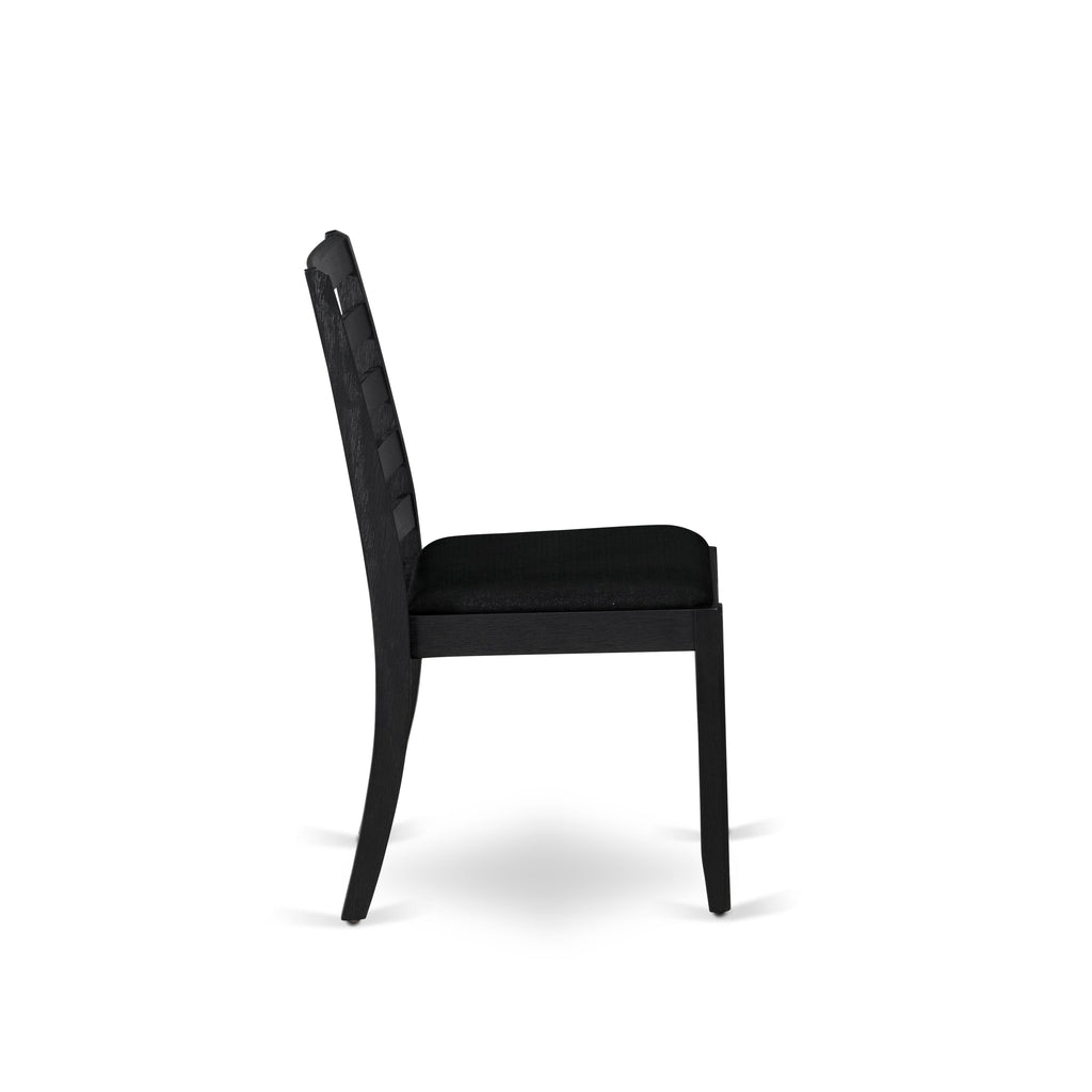 X677XWXQJ-W Dining Set 9-Piece Collection Featuring Distressed Jacobean Table and Stackable Chairs, Black Linen Fabric Upholstery