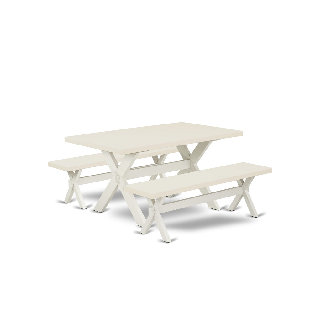X2-02Q Dining Set with Rectangle Table, X-Legs & Two Benches 3-Piece, 36x60 Multi-tone Delight