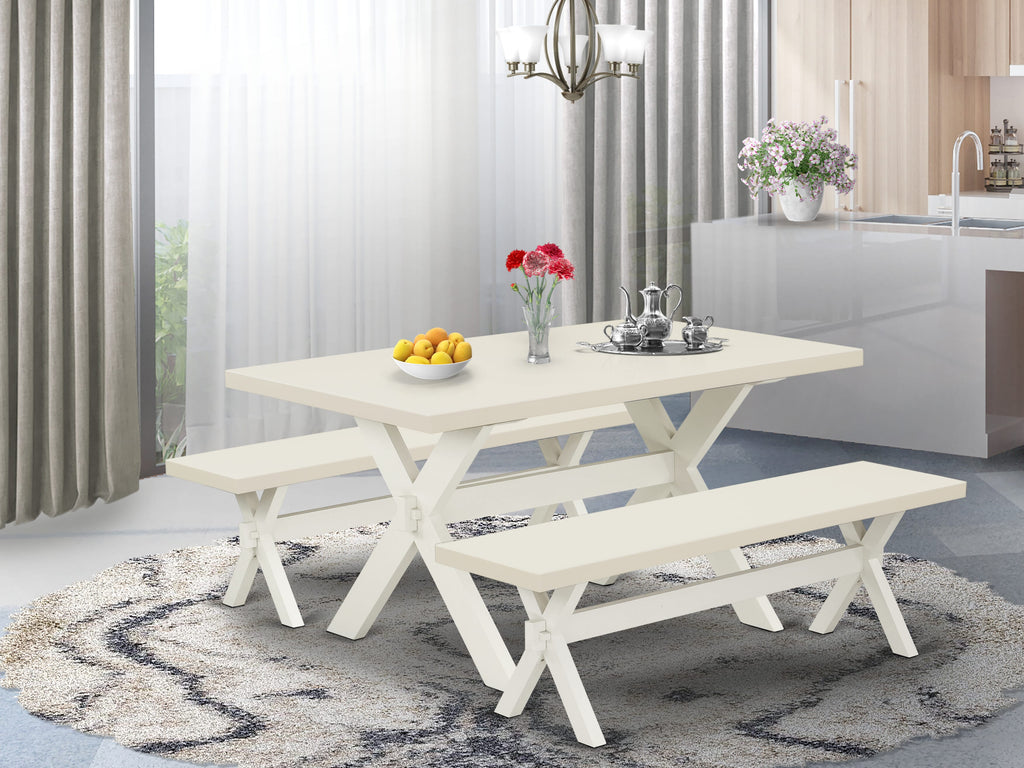 X2-02Q Dining Set with Rectangle Table, X-Legs & Two Benches 3-Piece, 36x60 Multi-tone Delight