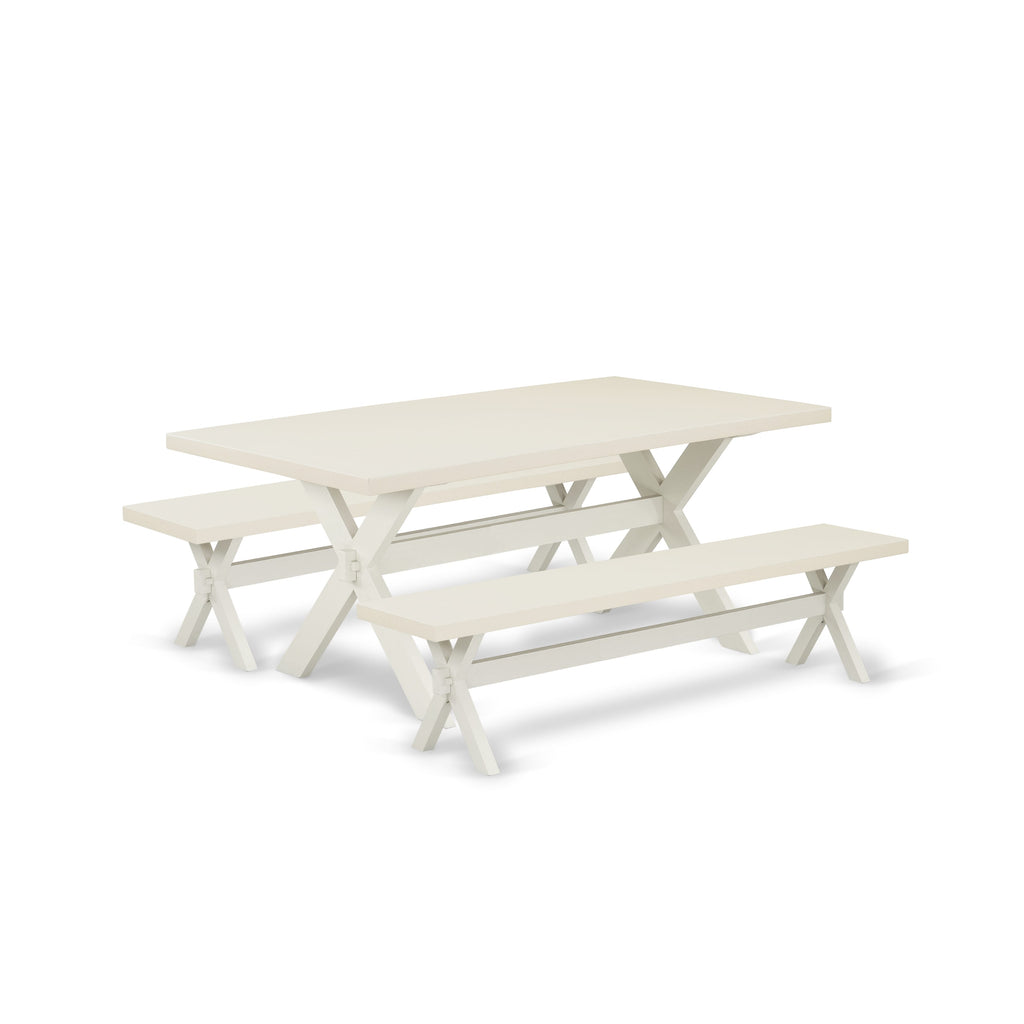 3-Piece Dining Collection X2-021 Featuring Rectangular Table with Unique X-Legs and Twin Seating Benches for Kitchen or Dining Area, Multi-Shade Finish, Dimensions 40x72