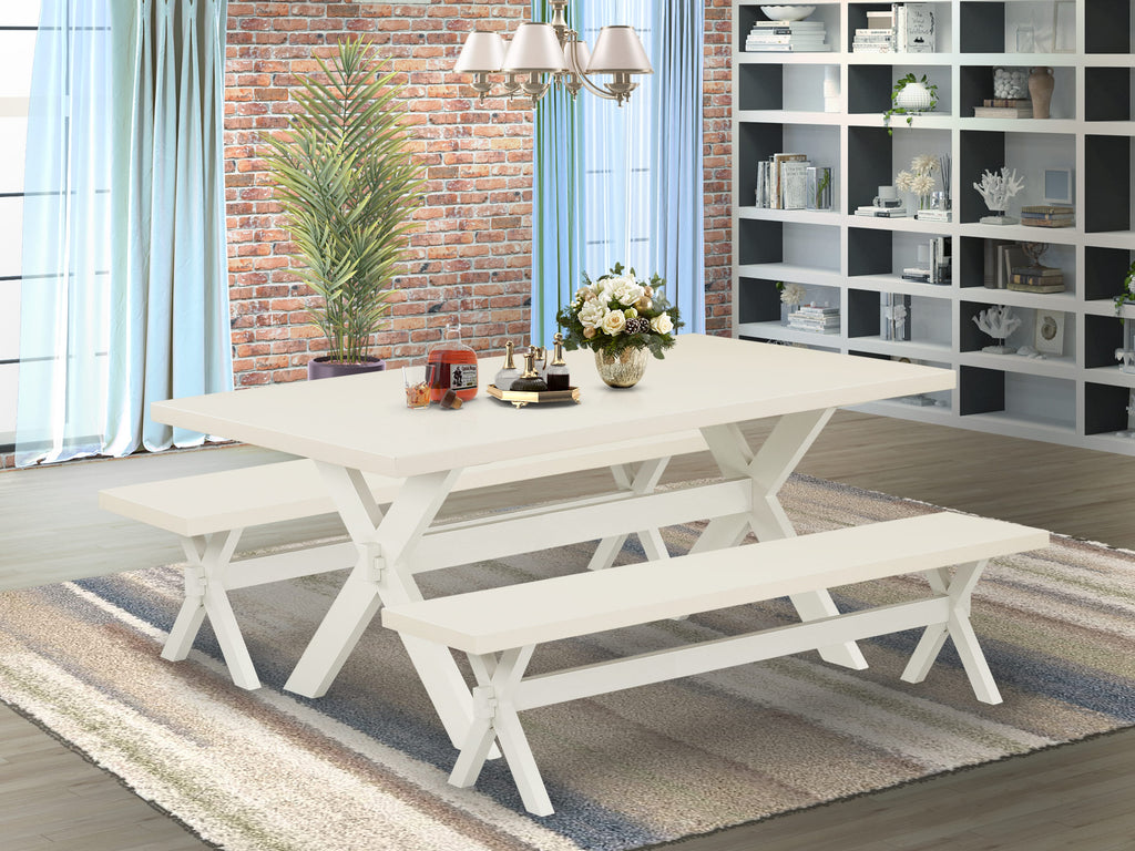 3-Piece Dining Collection X2-021 Featuring Rectangular Table with Unique X-Legs and Twin Seating Benches for Kitchen or Dining Area, Multi-Shade Finish, Dimensions 40x72