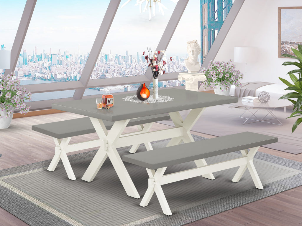 X2-096 Dining Ensemble Rectangle Table with X-Legs & Two Benches, 36x60, Multi-Color