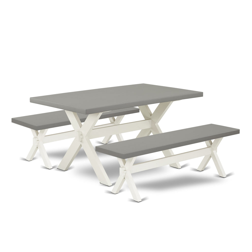 X2-096 Dining Ensemble Rectangle Table with X-Legs & Two Benches, 36x60, Multi-Color