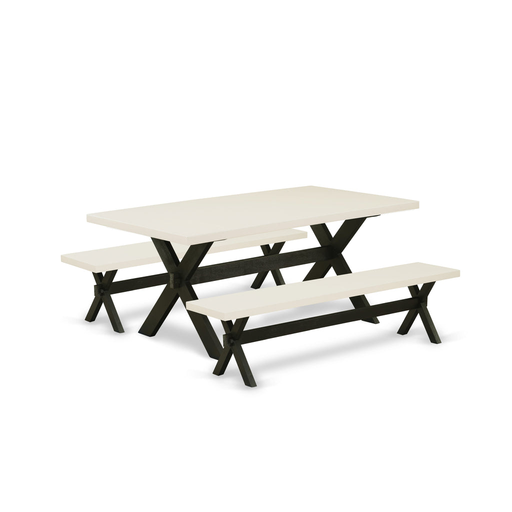 X2-624 3-Piece Set Rectangular Table & Bench Duo with X-Legs, 40x72 Multi-color
