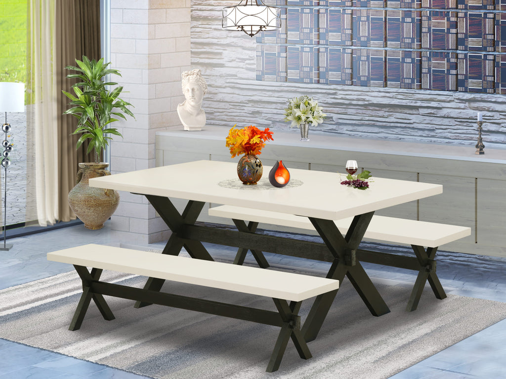 X2-624 3-Piece Set Rectangular Table & Bench Duo with X-Legs, 40x72 Multi-color